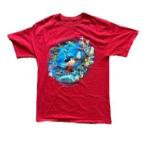 Walt Disney World T Shirt Unisex Med Red Multi Characters Cotton Vacation Mickey